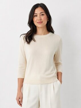 Talbots Cashmere Audrey Sweater Cream NWT Three-quarter Sleeve XL Petite